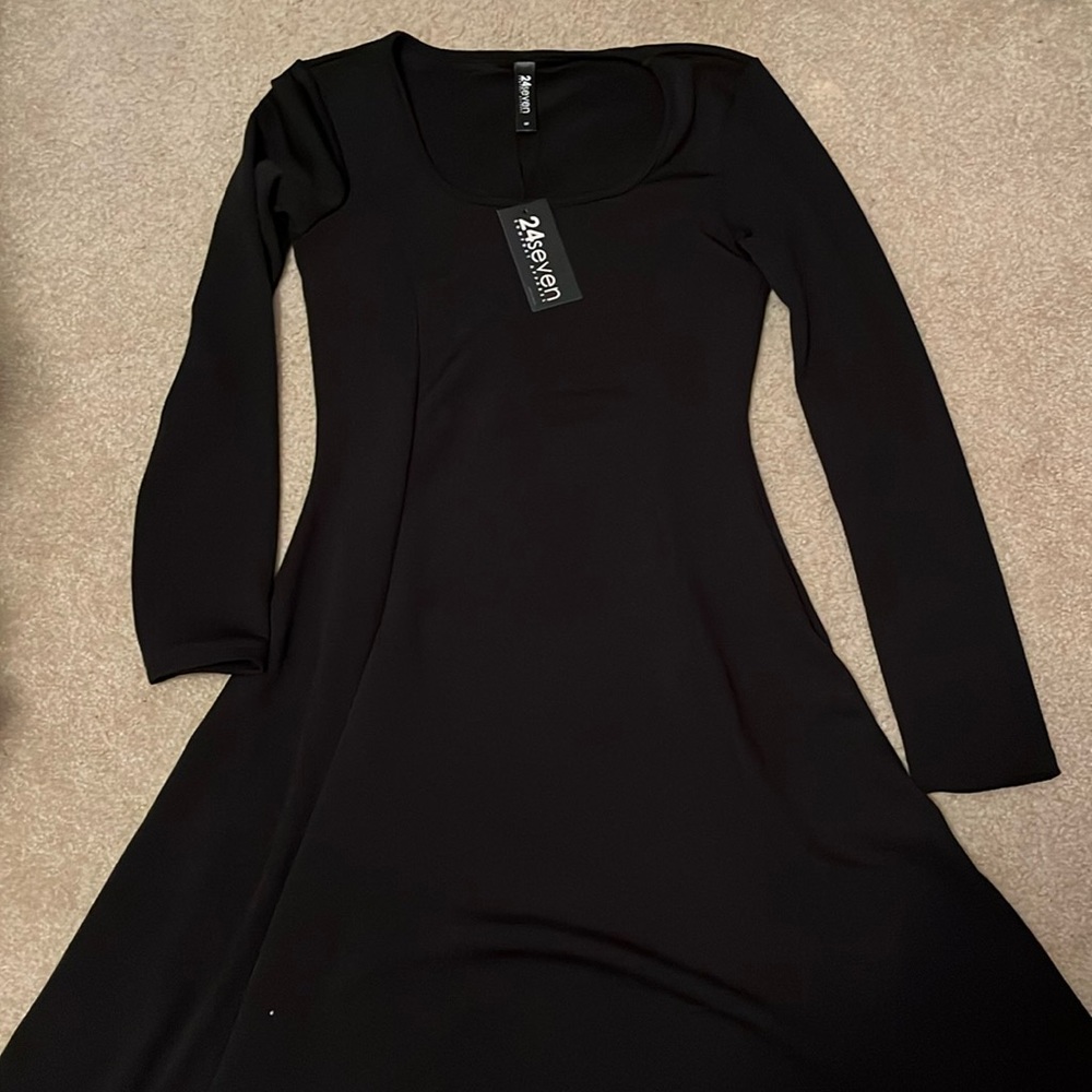 Black Long Sleeve Fit and Flare Dress